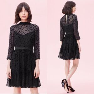 Rebecca Taylor Black Sheer Velvet Polka Dot Dress